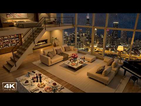 [4K] Luxury Apartment Night 🌃 Smooth Jazz Melodies for Relax, Sleep