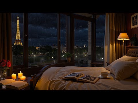 Cozy Apartment Ambience in Paris with Elegant Jazz Piano Music 🌧️ Soft Rain Sounds for Relaxing