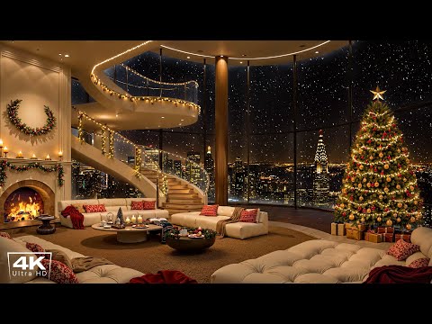 Cozy Christmas Night 🎄 Luxury Apartment Ambience with Smooth Piano Jazz & Fireplace Sounds to Unwind