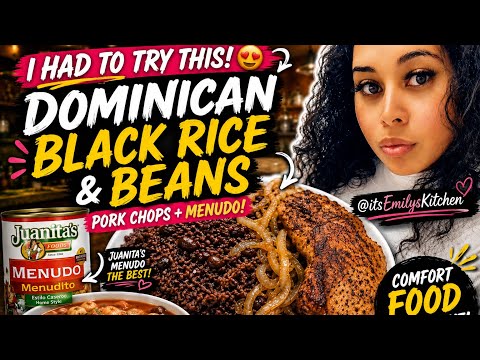I HAD TO TRY THIS DOMINICAN BLACK RICE & BEANS 🇩🇴🔥 | Pork Chops + Menudo 🤤 #dominican #food #recipe