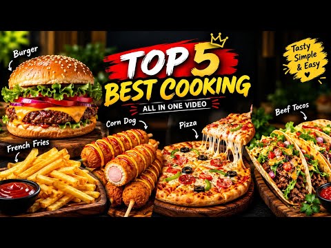 TOP 5 BEST COOKING 🔥 | Burger, French Fries, Corn Dog, Pizza & Beef Tacos | Satisfying Food Cooking